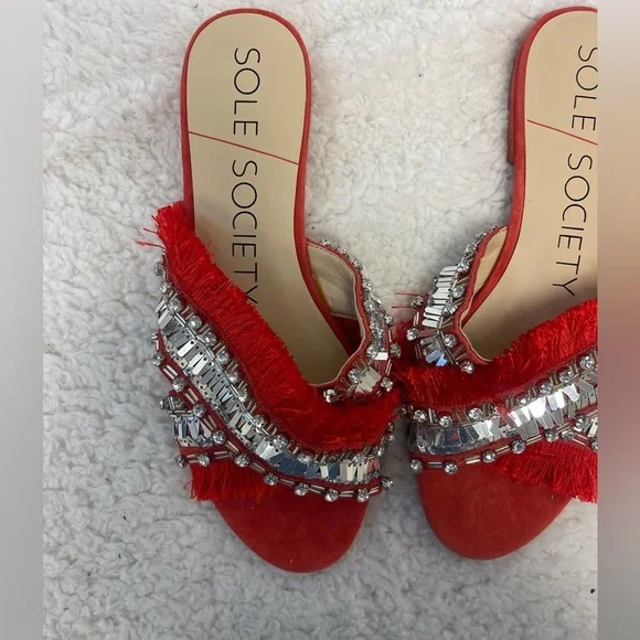 Sole Society Red Fringe Sandals —New - Picture 2 of 6